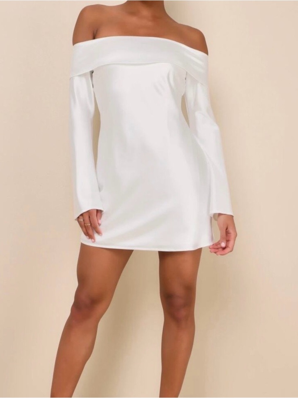 Off-Shoulder Long Sleeve White Mini Dress Lulu’s